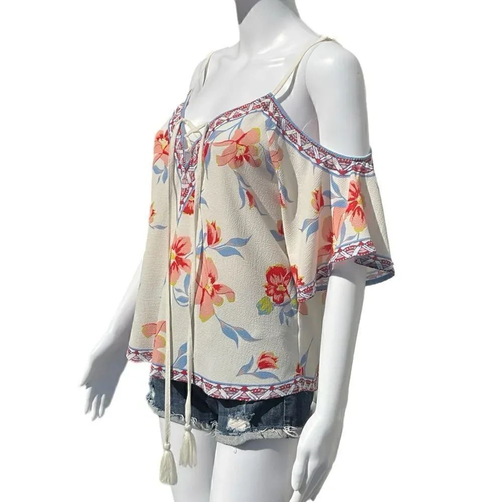 Cold Shoulder Tropical Top (White) - Picture 2 of 10